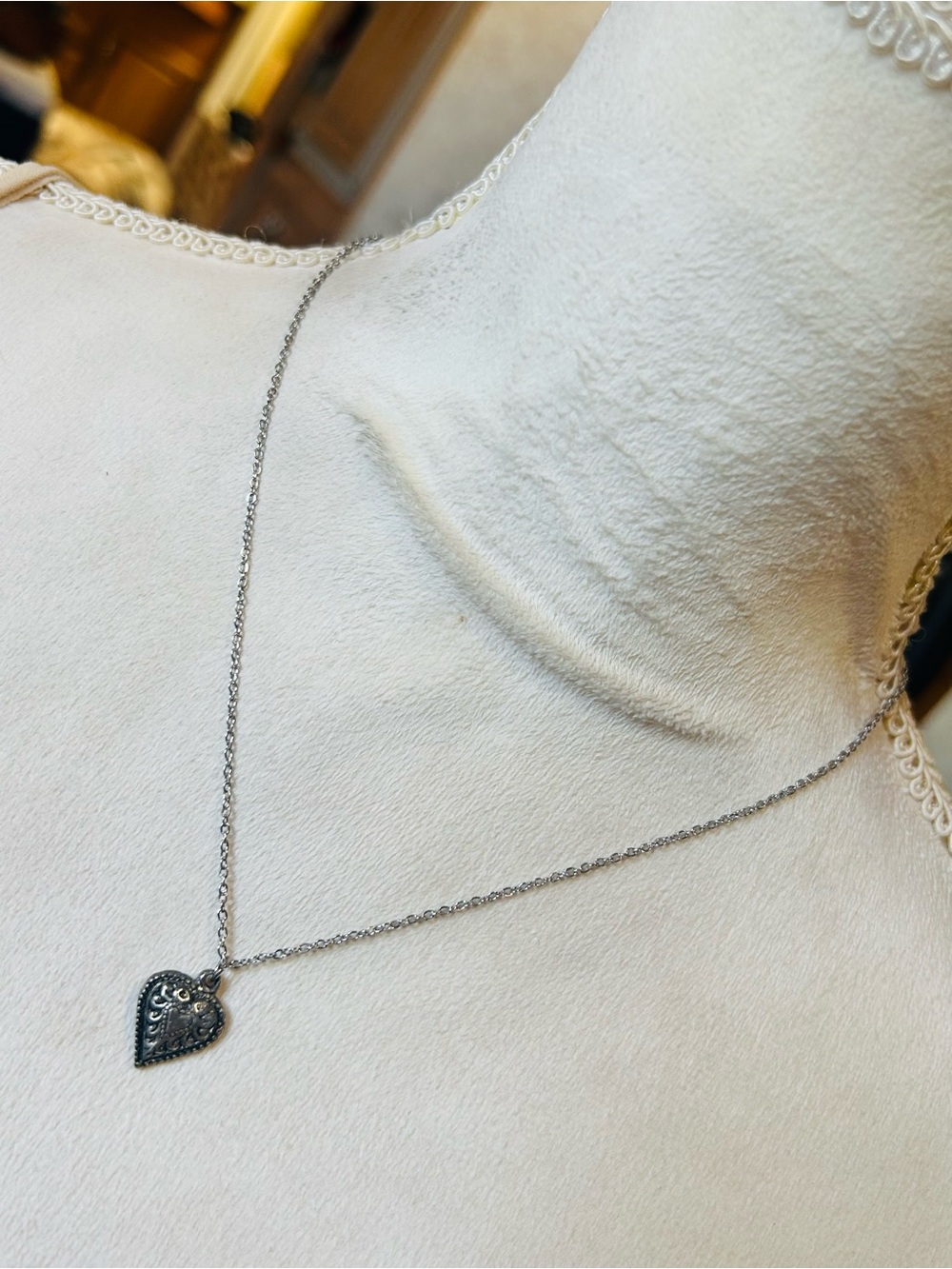Handcrafted vintage textured heart pendant on chain necklace